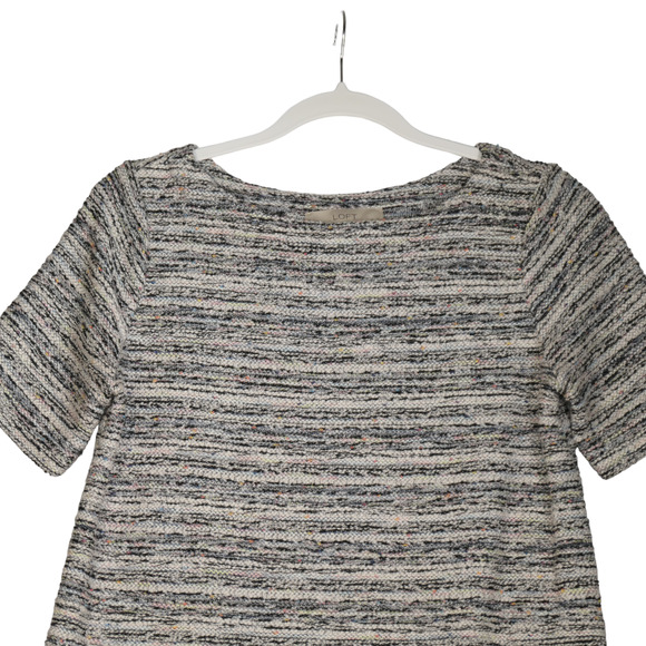 Loft Knit Sweater Women XS Marled Gray Textured Short Sleeve Pullover Scoop Neck - Picture 2 of 6